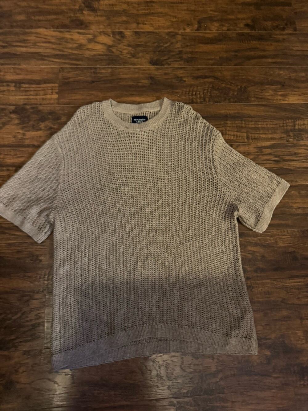 Abercrombie & Fitch Shirt Mens Large Brown Open Knit Sweater Short Sleeve Beach